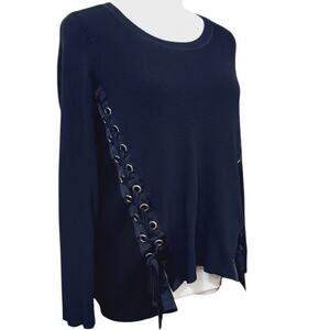 INC Retro Top Blouse Small‎ Ribbons Grommets Laced Y2K Style Comfort Work School